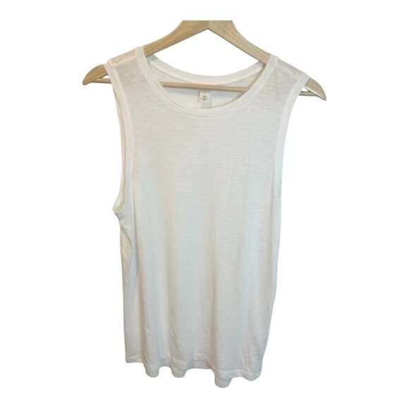 Caslon Women’s Basic White Tank Top Small Back Pleating Layering Cotton Modal - Picture 1 of 5